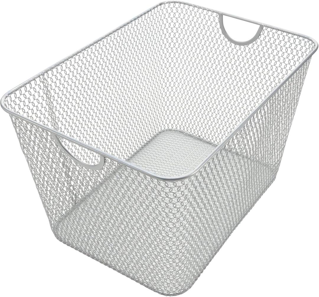 YBM Home Mesh Wire Storage Basket for Shelves, Pantry Organization, and Kitchen - Multipurpose Steel Wire Basket Holder Bin for Organizing Office Supplies, Household Toiletries and Laundry Supplies (14x10x9)