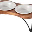 Ceramic 5.5-inch Raised Double-Bowl Set with Non-Slip Stand, 1 Cup Food or 9.5oz Water Dishes for Puppies and Cats, Wide Opening with Rounded Edges(Matt White)
