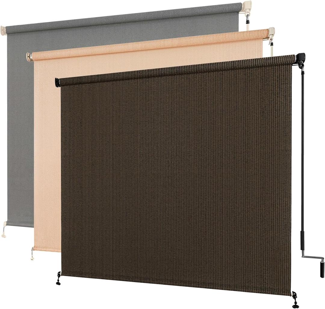 Outdoor Cordless Roller Shades, 8' W x 8' H, Mocha