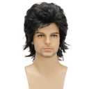 Men's 80s Short Black Mullet Wig, Disco Rocker Punk Synthetic Cosplay Halloween Wig