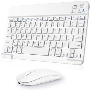 Wireless Keyboard and Mouse Combo, Rechargeable Bluetooth Keyboard & Mouse with 2.4 GHz Wireless USB Receiver, Compatible with iPad, Smartphone, PC, Laptop, Windows/iOS/Android, White