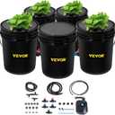 VEVOR DWC Hydroponic System, 5 Gallon 5 Buckets, Deep Water Culture Growing Bucket, Hydroponics Grow Kit with Pump, Air Stone and Connected Reservoir, for Indoor/Outdoor Leafy Vegetables
