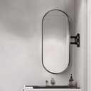 Swivel Corner Bathroom Mirror, Corner Vanity Mirror, Adjustable Arm Aluminum Frame Oval Wall Mount, for Makeup & Vanity, Shatterproof Tempered Glass, Black, 32X20 in (31.5" L x 19.7" W)