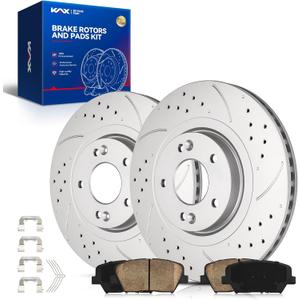 KAX Front Brake Kit, Drilled and Slotted Brake Rotors, Ceramic Brake Pads | Fits Kia Sorento 2016 2017 2018 2019 2020, Hyundai Santa Fe Sport 2017 2018, Automotive Replacement Brake Kit