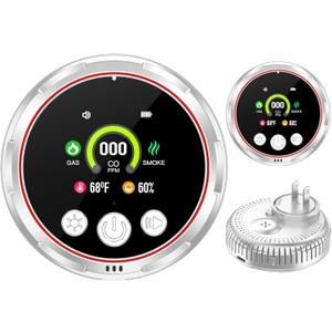 5-in-1 Ring Plug in Natural Gas & Smoke & Carbon Monoxide Detectors Combination Built-in 1000mAh Backup Battery 85dB Smoke CO Temp Humidity Senor for Home Hotel Travel (White, 2 Pack)