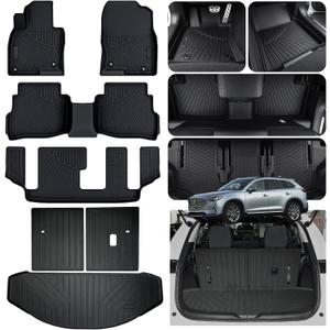 Floor Mats & Trunk Mat & Backrest Mat for 2016-2022 2023 Mazda CX9 CX-9 7 Seats (Only Fit Sport Version),TPE All Weather Protection Car Floor Liners with Cargo Liners