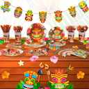 171 Pcs Hawaiian Luau Party Decorations Tiki Tableware Aloha Tropical Tablecloth Hawaiian Banner Paper Plates Napkins Tableware for Summer Hawaii Birthday Supplies Decorations