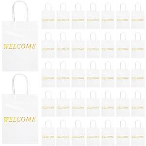 Jexine 100 Pcs Welcome Gift Bags 5.9 x 3.1 x 8.1 inches Kraft Paper Welcome Bags for Wedding, Hotel Guests, Church Visitors, Retail Shopping(White)