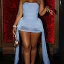 Sexy Mesh Sheer Y2k Tube Mini Dress for Women Date Night (Blue, M)