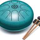 Steel Tongue Drum, 6 Inch 8 Notes Percussion Instruments with Music Book, Mallets, Carry Bag, Finger Picks, Gifts for Beginners Musical Education & Adults Relaxation Meditation (Malachite)