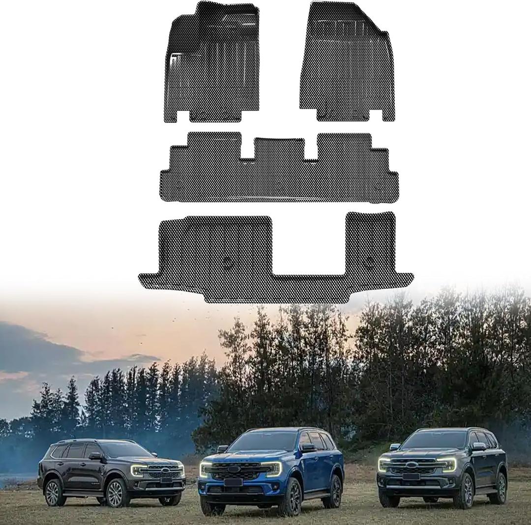 Carbon Fiber Pattern Floor Mats Fit for Infiniti QX60 & Nissan Pathfinder 8-Seater 20222025 3-Row All Weather Protection Car Floor Liners 4-pc Silver