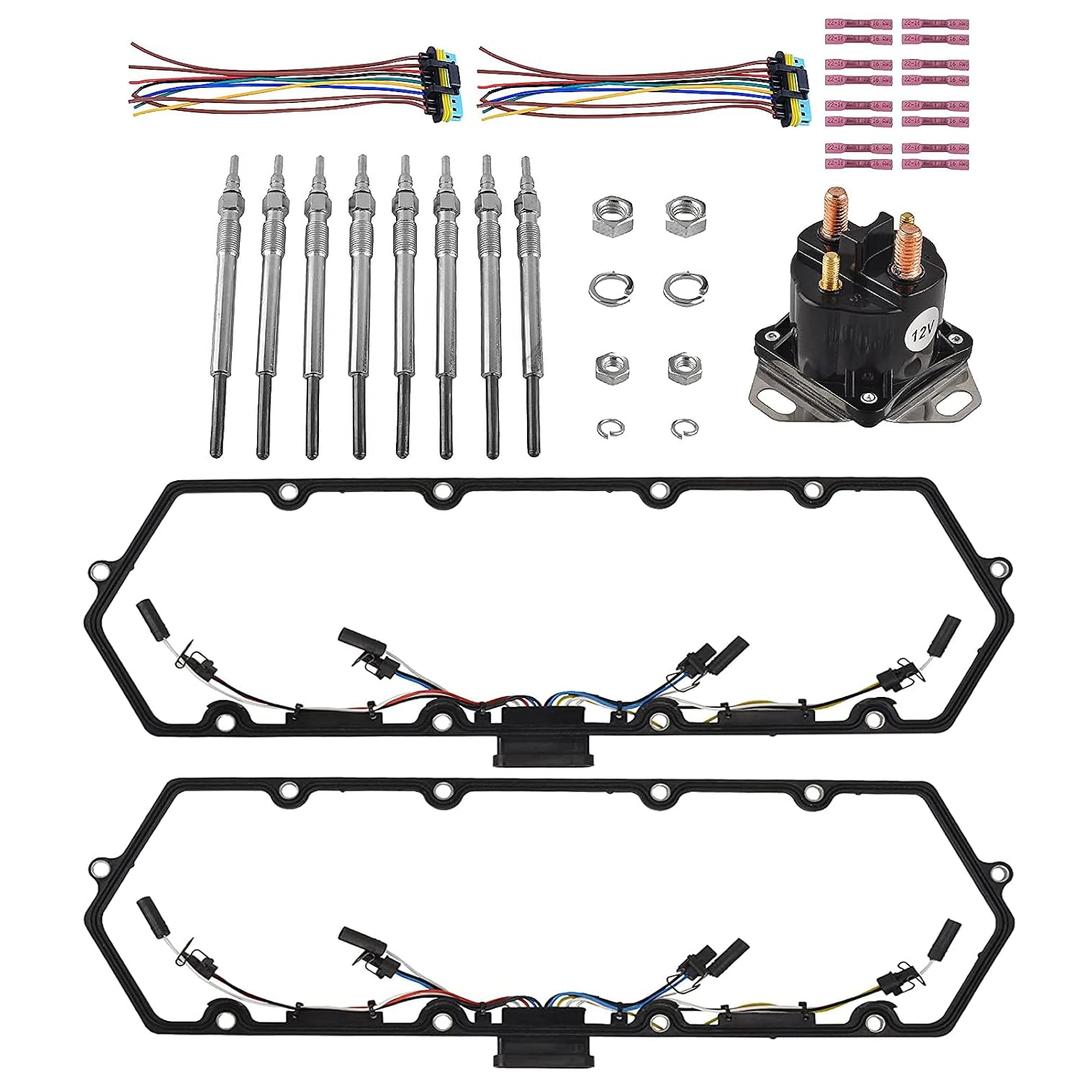 Powerstroke Diesel Valve Cover Gasket Set Compatible with Ford F250 F350 E250 E350 7.3L 1999-2003, Includes Gaskets, Glow Plugs, Harness, Relay, OEM Replaces F81Z-6584-AA 615-201, Easy Installation