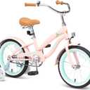 ACEGER Girls Beach Cruiser Bike for Kids 5-13 Years Old, 16" 18" 20" 24" Single Speed Kids Bicycle Included Coaster Brake, Front and Rear Reflectors, 24" 7 Speeds with Dual Brakes (Coral Pink)