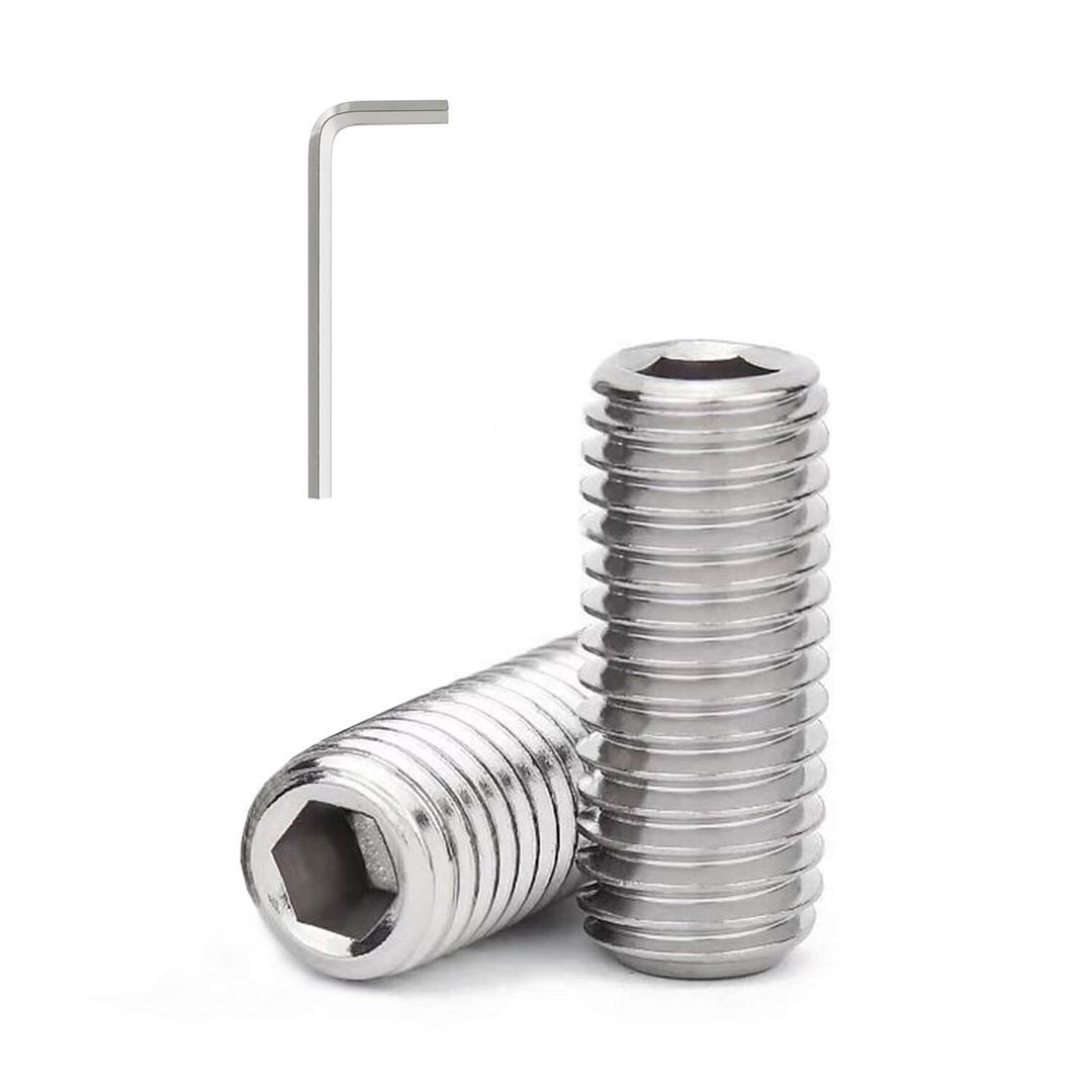 3/8-16 x 5/8'' (20 Pack) Set Screws, 304 Stainless Steel 18-8, Internal Hex Head Allen Drive Cup Point Screws (with Hex Key Wrench)