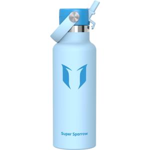 Super Sparrow Insulated Water Bottle - 17 Oz - Standard Mouth FlipFlow Flask - BPA Free, Leak Proof Drink Bottle- Ergonomic Straw Water Bottles for Work, Gym, Travel, Sports
