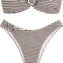 ZAFUL Women's Bandeau Bikini O Ring Strapless Tie Back High Cut Two Piece Swimsuit Bathing Suits (Brown, L)