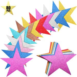 Gejoy 80 Pieces Rainbow Silver Glitter Stars Cutouts Gold Stars Decoration Double Printed Paper Star for Movie Night Bulletin Board Decoration, Classroom Wall Graduation Party Decorations 6 Inches