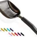 WePet Cat Litter Scoop, Non-Stick Plated Aluminum Alloy Sifter, Kitty Durable Metal Scooper, Deep Shovel, Long Handle, Kitten Pooper Lifter, Size Large, Coated Black Body with Black Handle