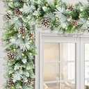 LAVEVE Pre-lit Christmas Garland 9 FT with 100 Warm Lights, Battery Operated Xmas Garland with Cedar Cones and Red Berries, Christmas Decoration for Mantle Fireplace Stair Railing Porch