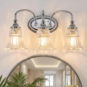 AURYNIX 3-Light Vintage Bathroom Light Fixtures, Chrome