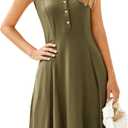 Simplee Womens 2025 Summer Mini Dress - Casual Sleeveless Button Down Vacation Short Sundress with Pockets, XL, Army Green