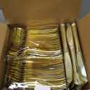 N9R 500PCS Gold Plastic Silverware - Gold Plastic Cutlery Set Disposable Flatware Dinnerware -200 Forks, 150 Spoons, 150 Knives for Party, Birthday, Wedding Utensils