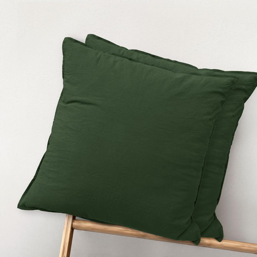 MooMee Throw Pillow Cover Pack of 2 100% Washed Cotton Linen Like Textured Breathable Durable Soft Comfy Decorative for Couch Sofa Bed Living Room (Solid Forest Green, 1818 Inch)