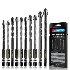 DKIBBITH 4-Flute Serrated Masonry Drill Bit Set (10-Piece, Black) - 3/16" to 1/2" for Concrete, Tile, Brick, Glass, Ceramic, 10 Piece 3/16"-1/2" Serrated Drill Bit Set