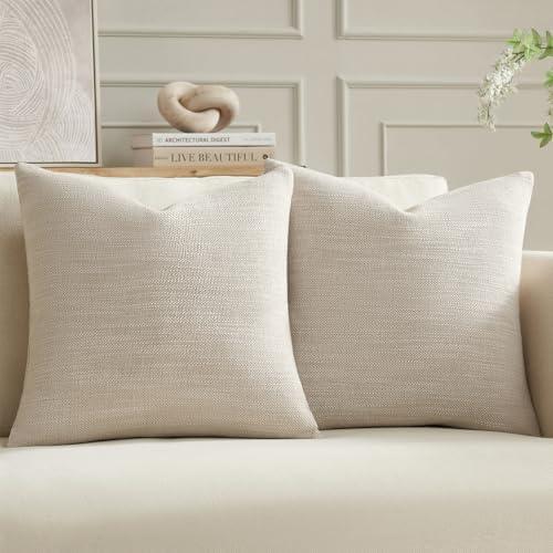 Meekio Set of 2 Linen Look Linen Beige Pillow Covers 16x16, Decorative Throw Pillow Covers for Couch, Sofa, Bed & Living Room Decor : Home & Kitchen