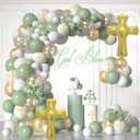 Sage Baptism Decorations First Communion Decorations For Boys Girls, Sage White Balloon Arch Kit With Cross Balloons For First Holy Communion Decor Christening Deco-rations