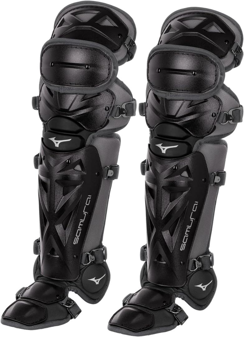 Mizuno Youth Samurai Baseball Shin Guards (14.5", Black/Grey)