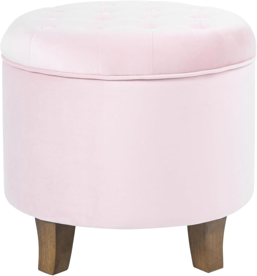 Homepop Home Decor | Upholstered Round Velvet Tufted Foot Rest Ottoman | Ottoman with Storage for Living Room & Bedroom | Decorative Home Furniture, Pink Blush Small