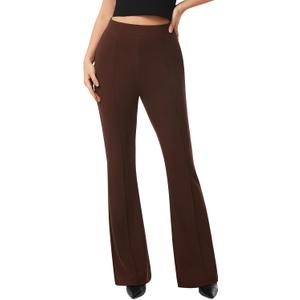 AFITNE Women's Dress Pants High Rise Flare Pants Pull On Stretchy Work Pants Business Office Casual Slacks with Pockets (Brown, L)