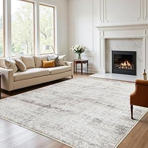 FancyRoof Washable Rugs 8x10 Area Rugs for Living Room, Modern Abstract Rugs for Bedroom, Large Carpets, Ultra Soft Faux Wool Retro Dining Room Rug, Non Slip & Non - Shedding Low Pile Print Rug- Beige Grey