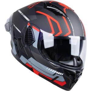 Full Face Modular Motorcycle Helmets Dual Visor Flip up DOT Approved Racing Street Bike Motocross Helmet for Adults (Matt Black/Red, X-Large)