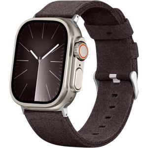 7 x Bandsie Leather Band Compatible with Apple Watch Ultra 3/Ultra 2/Ultra Band 49mm 46mm 45mm 44mm 42mm for Men, Vintage Genuine Suede Leather Wristband Strap for iWatch Series 11 10 9 8 7 6 5 4 SE 3 2 1 (Deep Coffee)