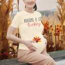 FASHGL Thanksgiving Pregnancy Shirt Women Funny Roasting a Little Turkey T-Shirt Cute Pregnancy Announcement Tee Tops