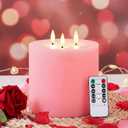 Retisee Valentine's Day Pink Extra Large Flameless Candles 6'' x 6'' LED Battery Operated Real Wax 3 Wicks Flickering Pillar Candle with Remote Control Timer for Home Wedding Party Decoration