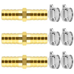 Da by 3 pcs 1/2" (12.5mm) Barb Splicer Mender Hose Brass Barb Fitting with 6 pcs Stainless Steel Pipe Clamps for Water/Fuel/Air