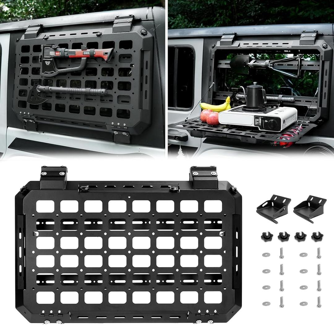 Z8 Rear Window Molle Storage Panel Kit, Tactical Modular Cargo Organizer with Drop-Down Table, Compatible with 2018-2025 Jeep Wrangler JL & JLU 4-Door Hardtop, Left & Right Rear Window Install
