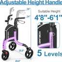 3 Wheel Walkers for Seniors, Foldable Wheeled Rollator with Cane Hold and Cup Hold, Lightweight Three Wheel Rolling Walker Height Adjustable for Seniors (260 Pound, Purple)