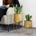 TRIROCKS Set of 2 Planters with Stand Indoor Otdoor Metal Plant Stand 8 * 18 &7 * 12 "Modern Planters Flower Pots for Living Room Corner Kitchen Office Garden Balcony Patio Decor(Gold)