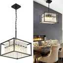 Modern Black Crystal Pendant Light for Kitchen Island, 4-Light Water Ripple Glass Chandelier, Adjustable Height Dimmable Hanging Fixture for Dining Room Bedroom Hallway Entryway