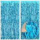 Katchon, Xtralarge Wavy Blue Foil Fringe Curtain - Pack of 2 | Blue Streamers for Under The Sea Party Decorations | Foil Fringe Backdrop for Birthday, Cruise Door Decorations, Pool Party Decorations