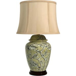 Red Lantern 25" Jade Green Birds and Flowers Lamp