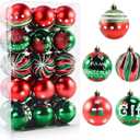 30PCS Christmas Balls Ornaments - 2.36" Red Green White Xmas Balls Decoration, Shatterproof Christmas Balls Ornaments for Christmas Tree, Painting & Glittering Hanging Ball for Party Event(Style-25)