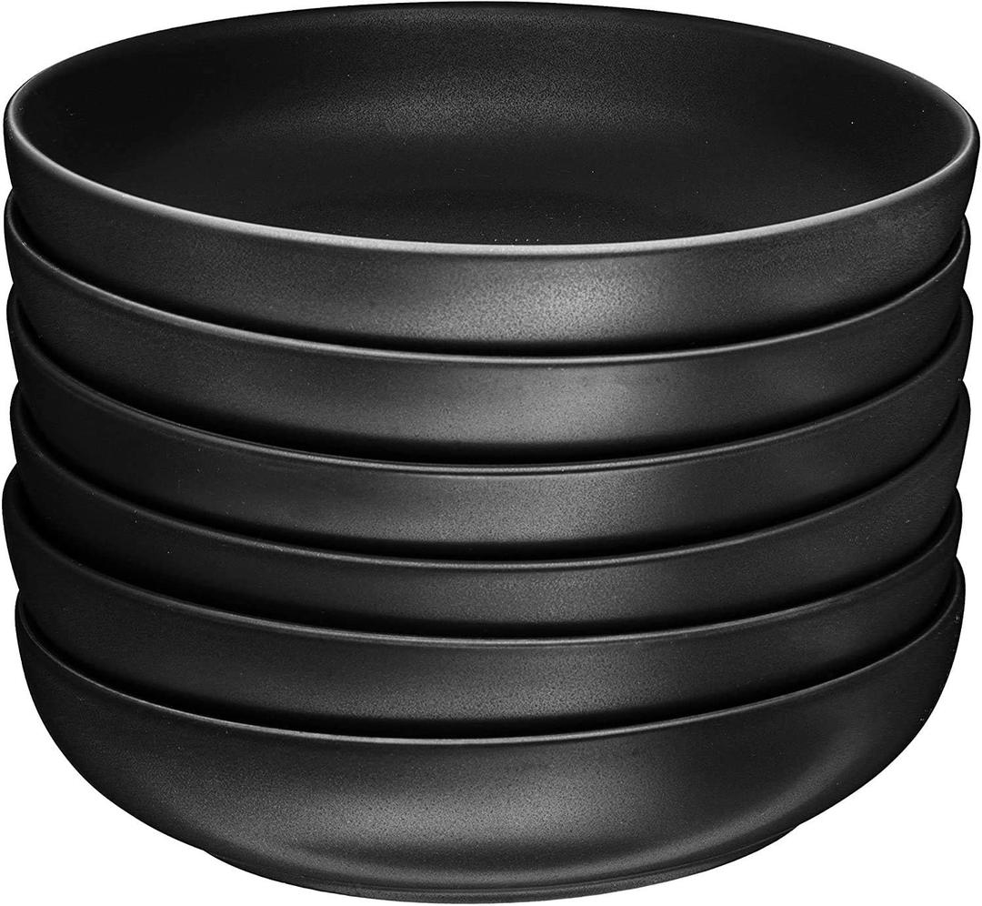 Bruntmor Ceramic Bowls, For Salad, Soup, Pasta Bowl Set Of 6 Serving Plates. 24 Oz Porcelain Baking Skillet With Handles. Safe For Oven, Microwave, Dishwasher. Serving Dish. Matte Black