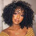 Afro Curly Wigs for Black Women Curly Glueless Wig with Bangs Natural Black Colored Synthetic Heat Resistant Wigs