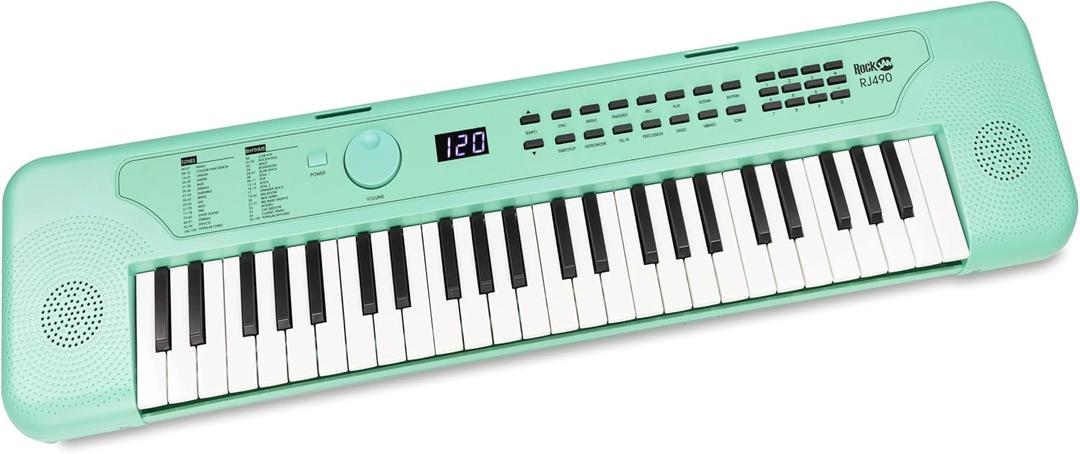 RockJam 49 Key USB Keyboard Piano with Lessons & Keynote Stickers (Mint Green)