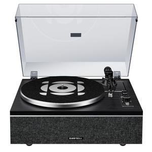 Qlearsoul ONE-S Vinyl Record Player with Bluetooth Input/Output, All-in-One Vintage Turntable Built in Speakers, Phono Preamp & DSP, AT-3600L Cartridge, 33/45 RPM (Walnut Color)